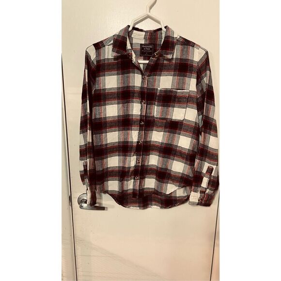Abercrombie & Fitch Red White Black Plaid Button Down Flannel Shirt Top SZ S - Picture 7 of 10